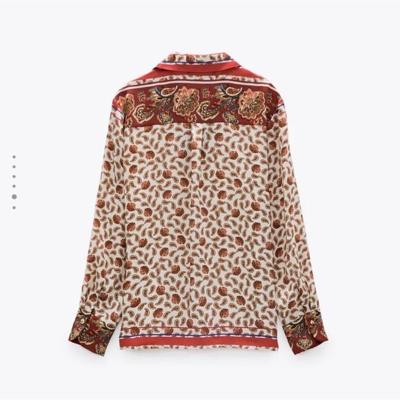 Zara Paisley Floral Printed Satin Button Front Shirt Blouse Women's Medium - Picture 5 of 16